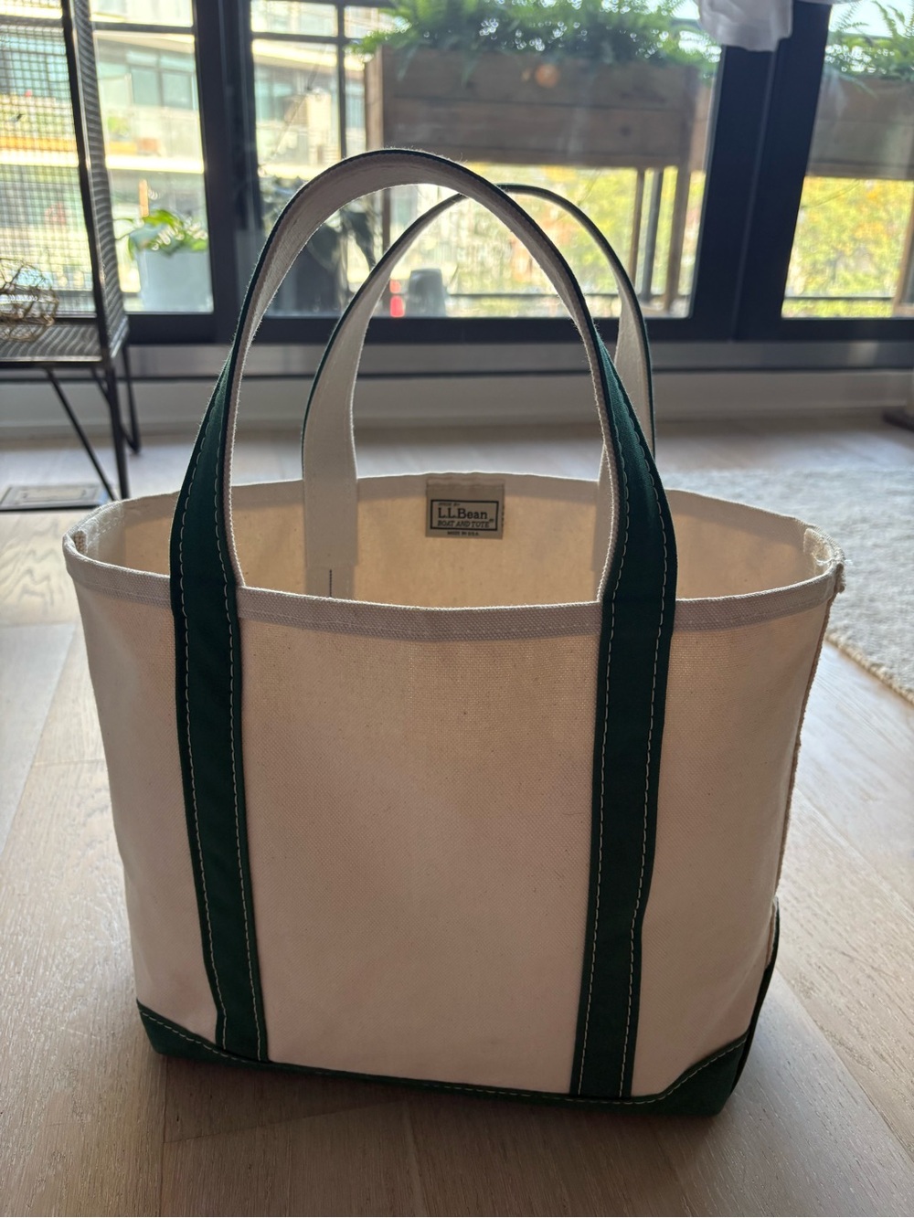 L.L.Bean Boat and Tote Medium Open Top Canvas Tote Dark Green Made in USA